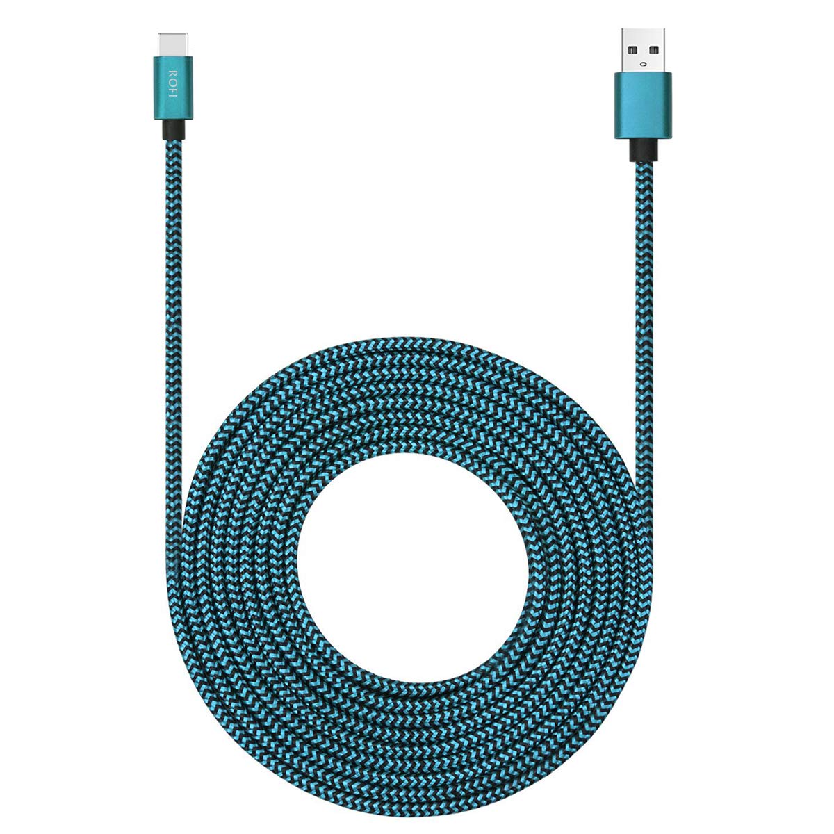 Rofi Usb Type C Cable 15Ft With 3A Fast Charging, Ultra Long And Extremely Durable Nylon Braided Usb C Charger Cord For Galaxy S10/S9/S8/Google Pixel/Lg/Oneplus/Moto And More (Blue)